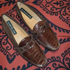 Mezlan Textured Brown Leather Slip-Ons